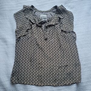 Co-Op Barney's New York Silk Champagne and Black Squirrel Print Ruffle Blouse